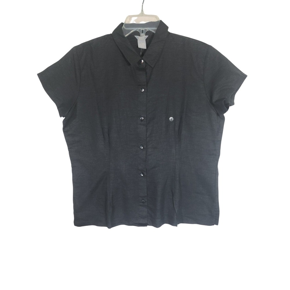 G. H. Bass NWT Womens Large Linen Blend Shirt Black Button Front Minimalist